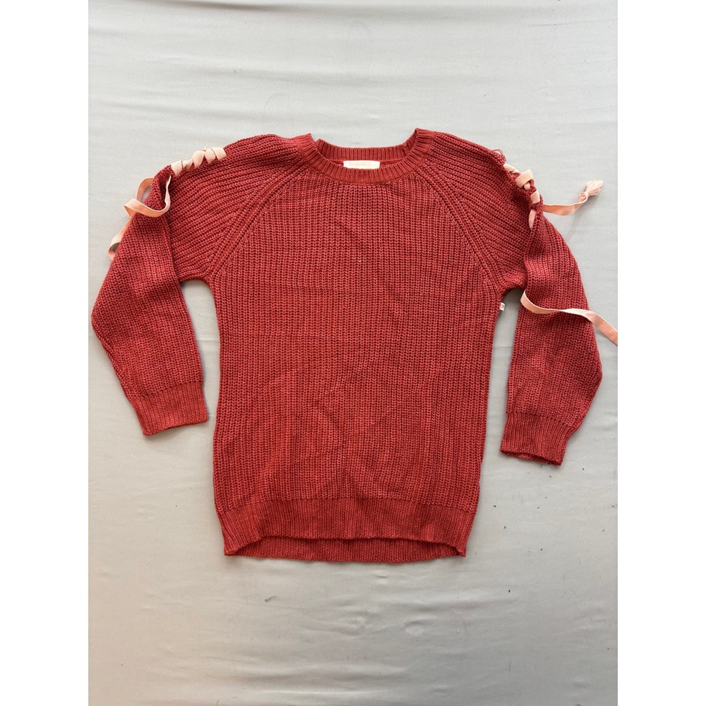 Love First Sight Rust Orange Lace Up Sleeve Knit Sweater M